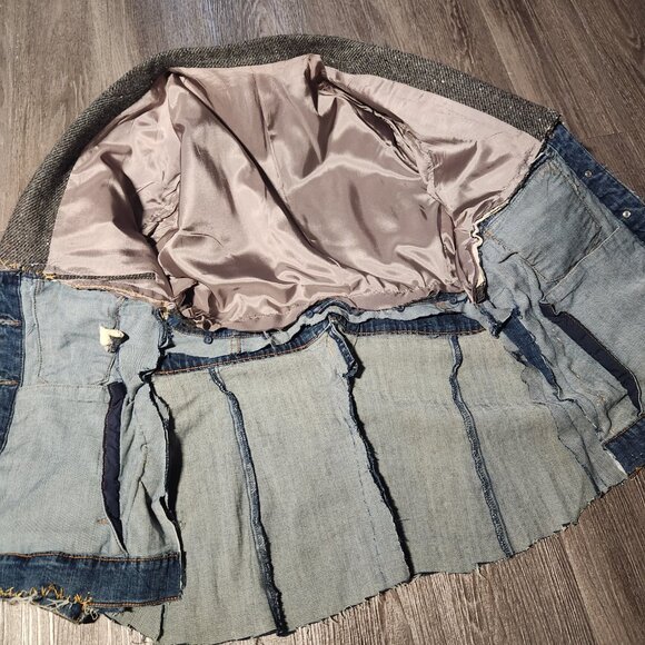 Vintage unique half wool half denim jacket embroidered unique tailored blazer - Picture 6 of 10